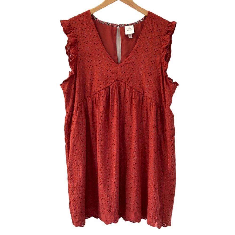 Knox Rose Eyelet flutter sleeve dress XXL burnt orange rust cotton babydoll
